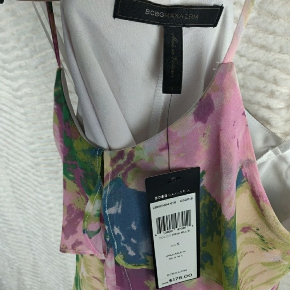 BCBGMaxAzria Floral Mini Dress Spaghetti Strap Ruffle NWT Small - Picture 4 of 6